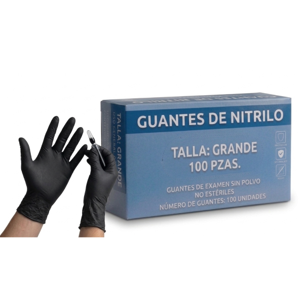 GUANTE DE NITRILO NEGRO MARCA PROSAFE CAJA C/100 TALLA MED
