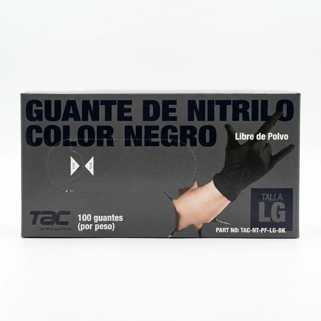 GUANTE DE NITRILO NEGRO LIBRE DE POLVO MARCA TAC PAR TALLA GDE
