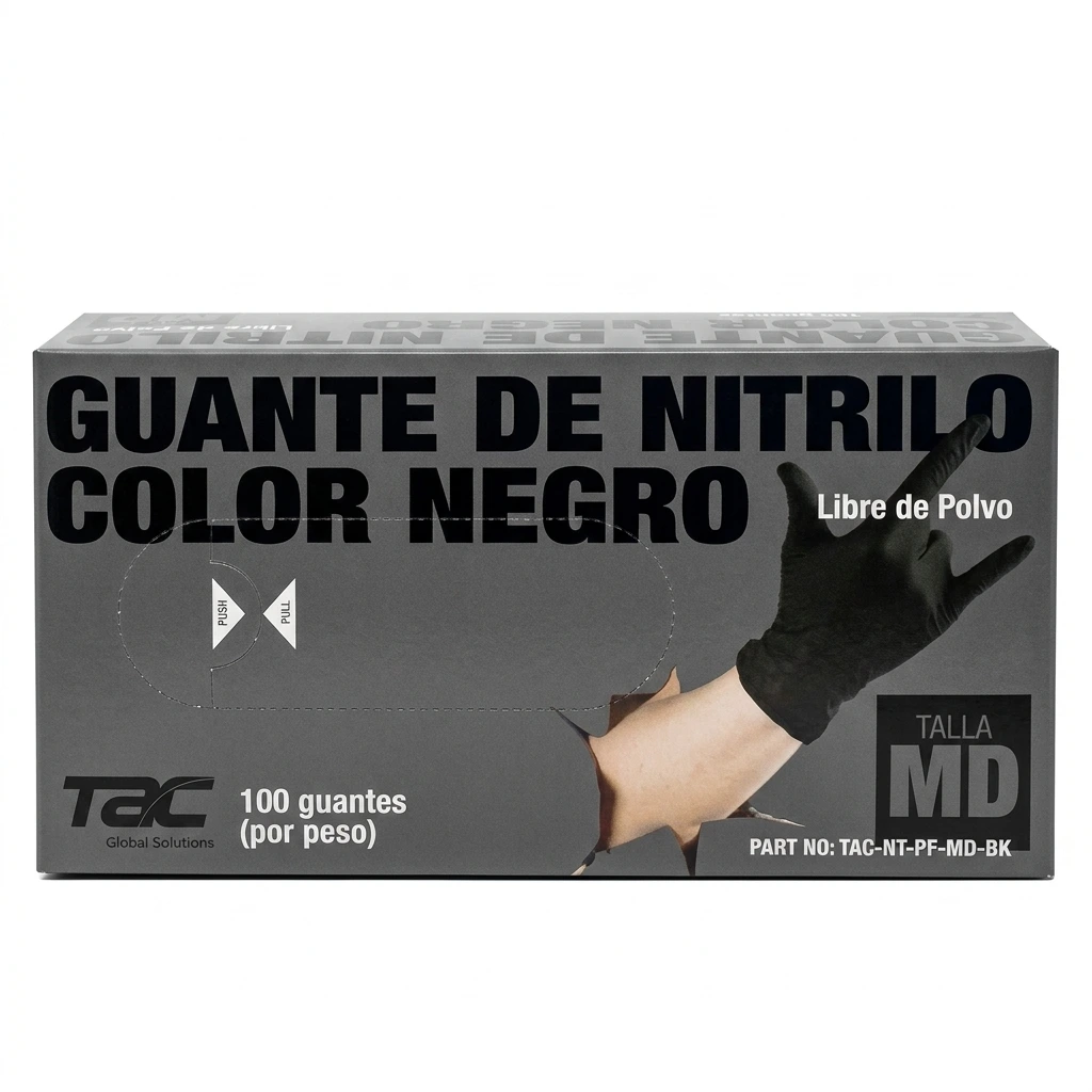 GUANTE DE NITRILO NEGRO LIBRE DE POLVO MARCA TAC PAR TALLA GDE - Image 2